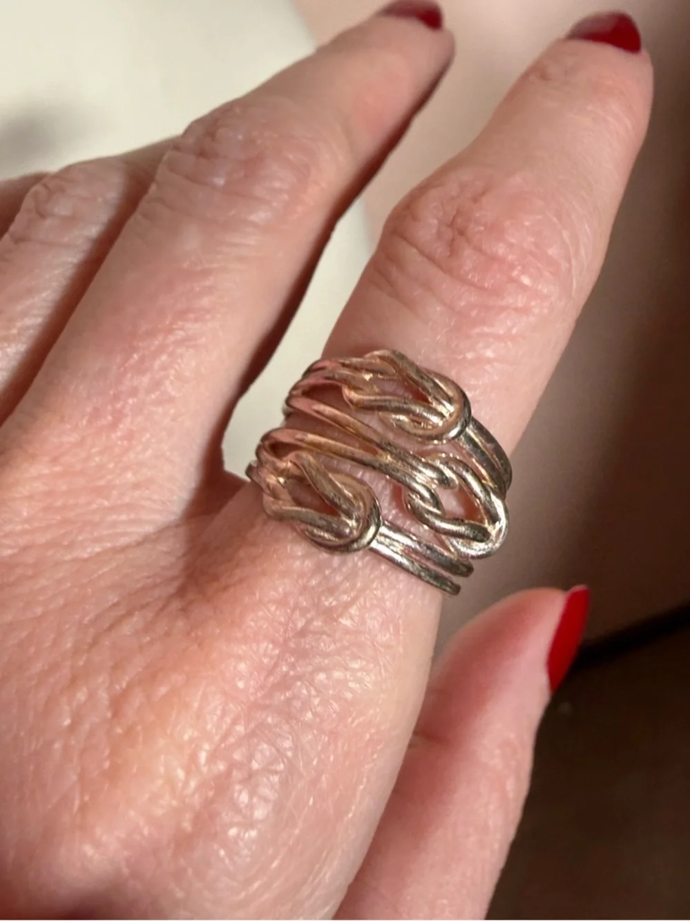 Vintage Sterling Silver Oversized Triple Love Knot Modernist Wide Band Ring Sz7